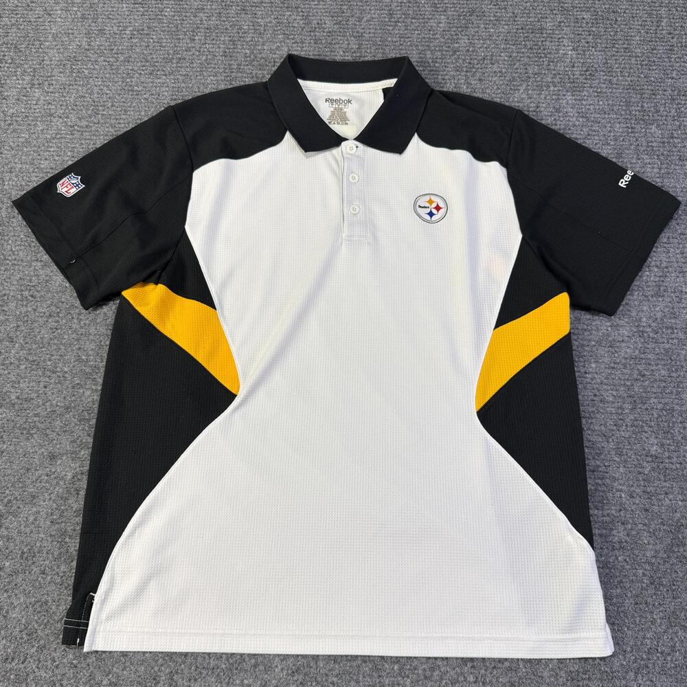 Vintage Pittsburgh Steelers Polo Shirt Mens Large Gold NFL Reebok Team Issue